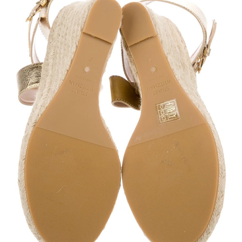 New Stuart Weitzman Lexia Gold Metallic Leather Espadrille Wedge Sandals 7 US - Picture 7 of 7